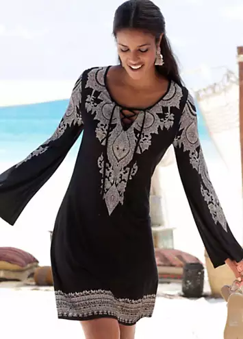 LASCANA Paisley Print Lace Up Tunic Dress | Grattan