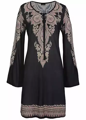 LASCANA Paisley Print Lace Up Tunic Dress | Grattan