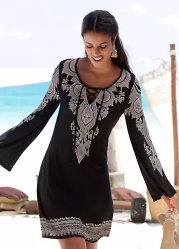 LASCANA Paisley Print Lace Up Tunic Dress | Grattan