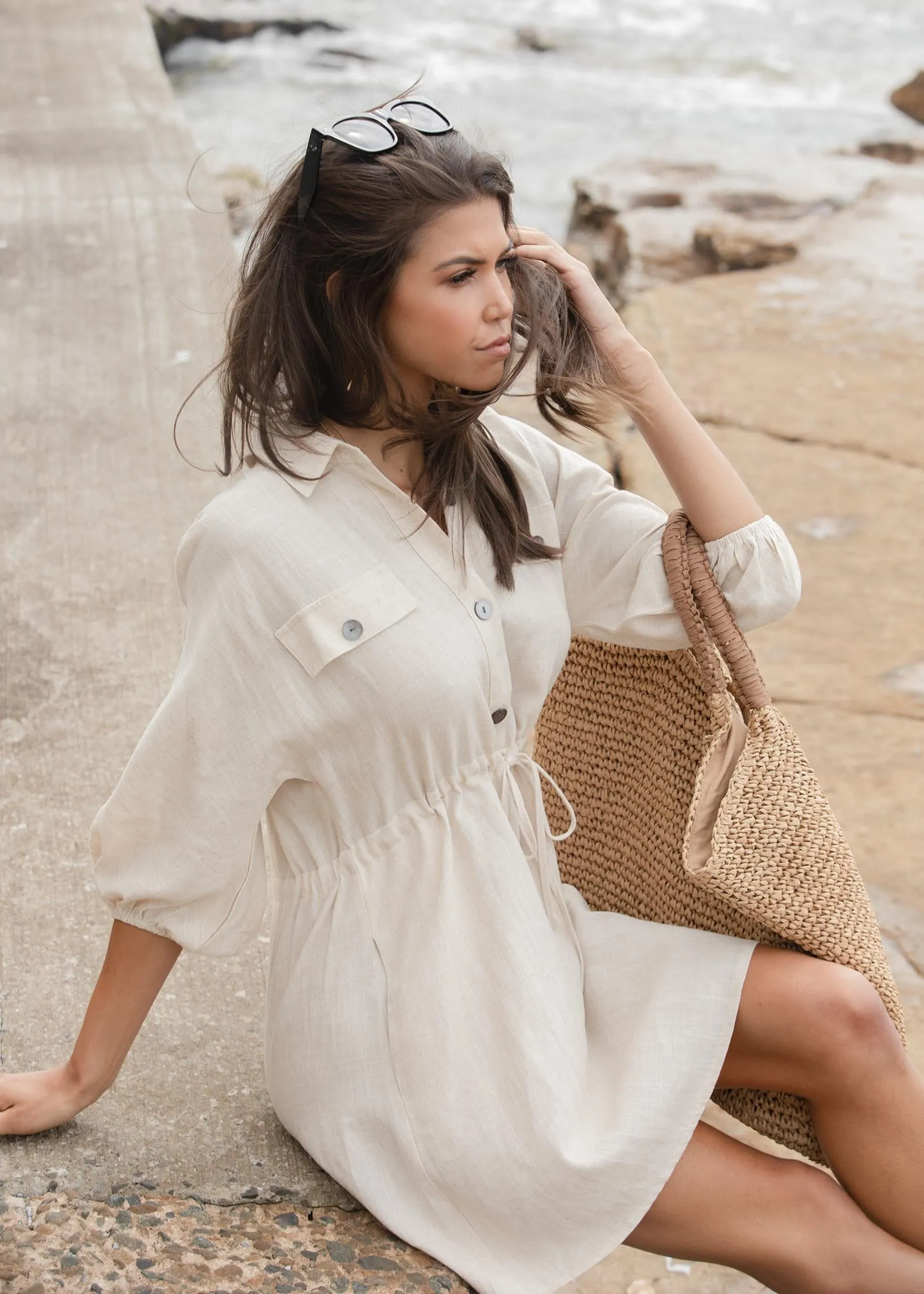 Lay Low Linen Tunic Dress - Natural