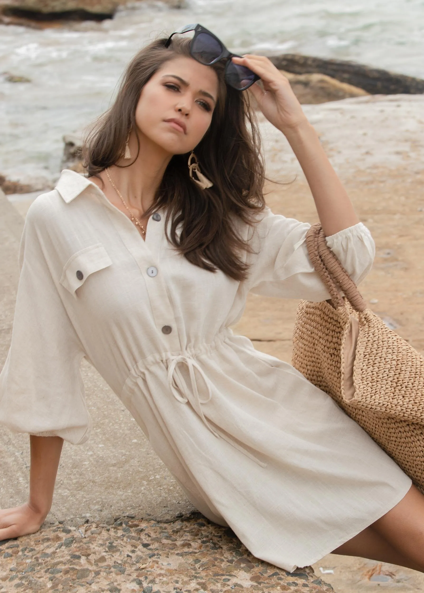 Lay Low Linen Tunic Dress - Natural