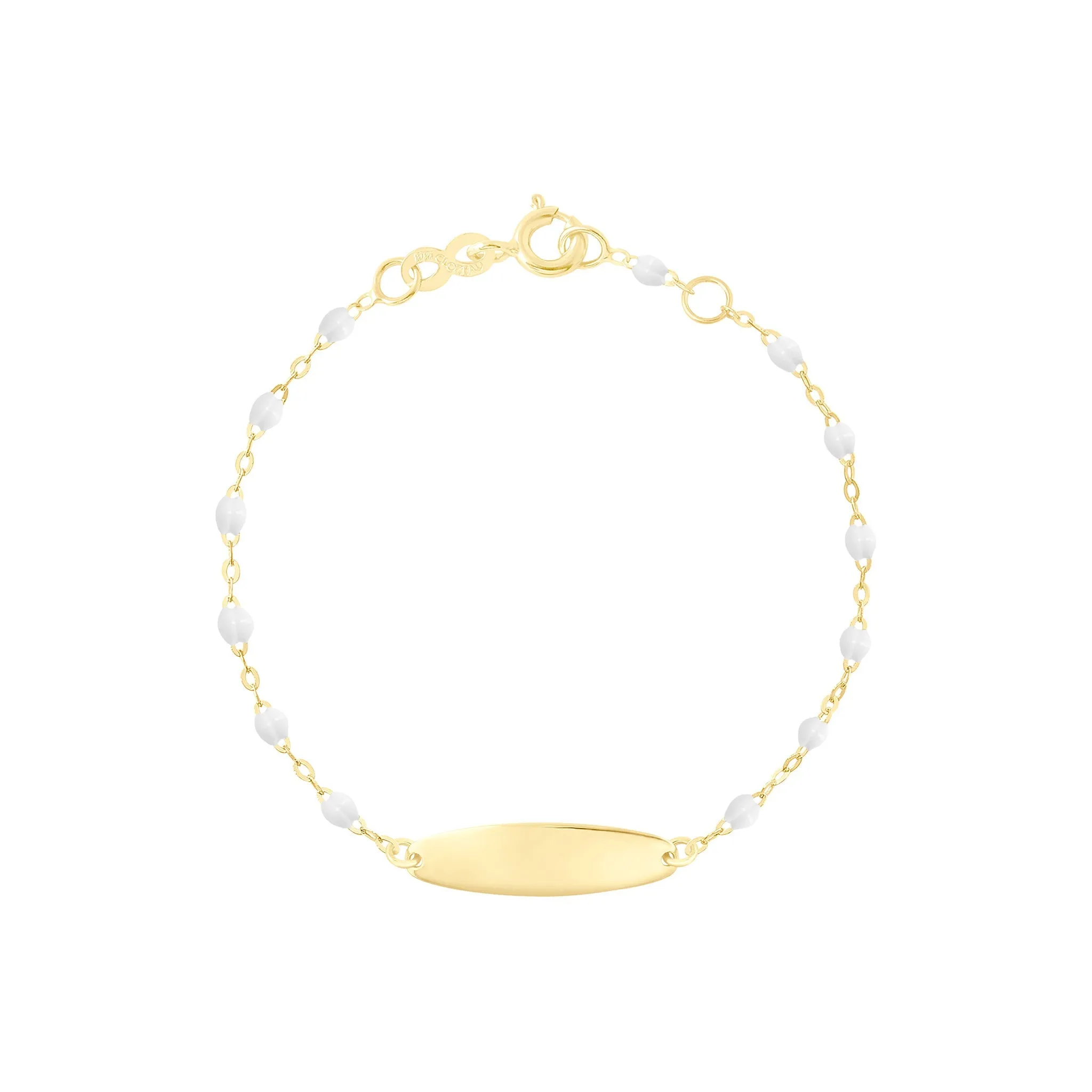 Little Gigi White bracelet, Oval plaque, Yellow Gold, 5.9