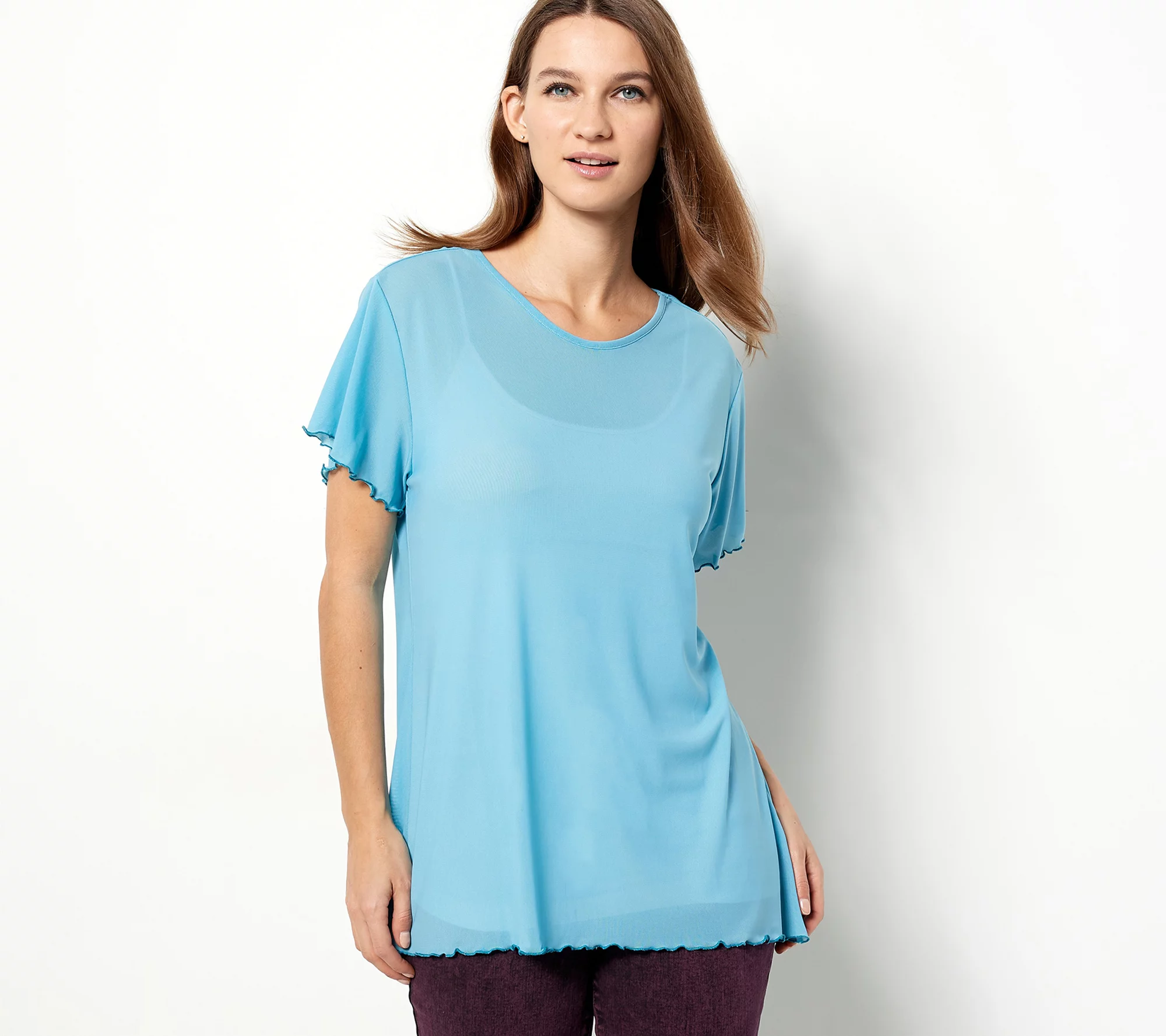 LOGO Layers by Lori Goldstein Sheer Mesh Short Sleeve Tunic