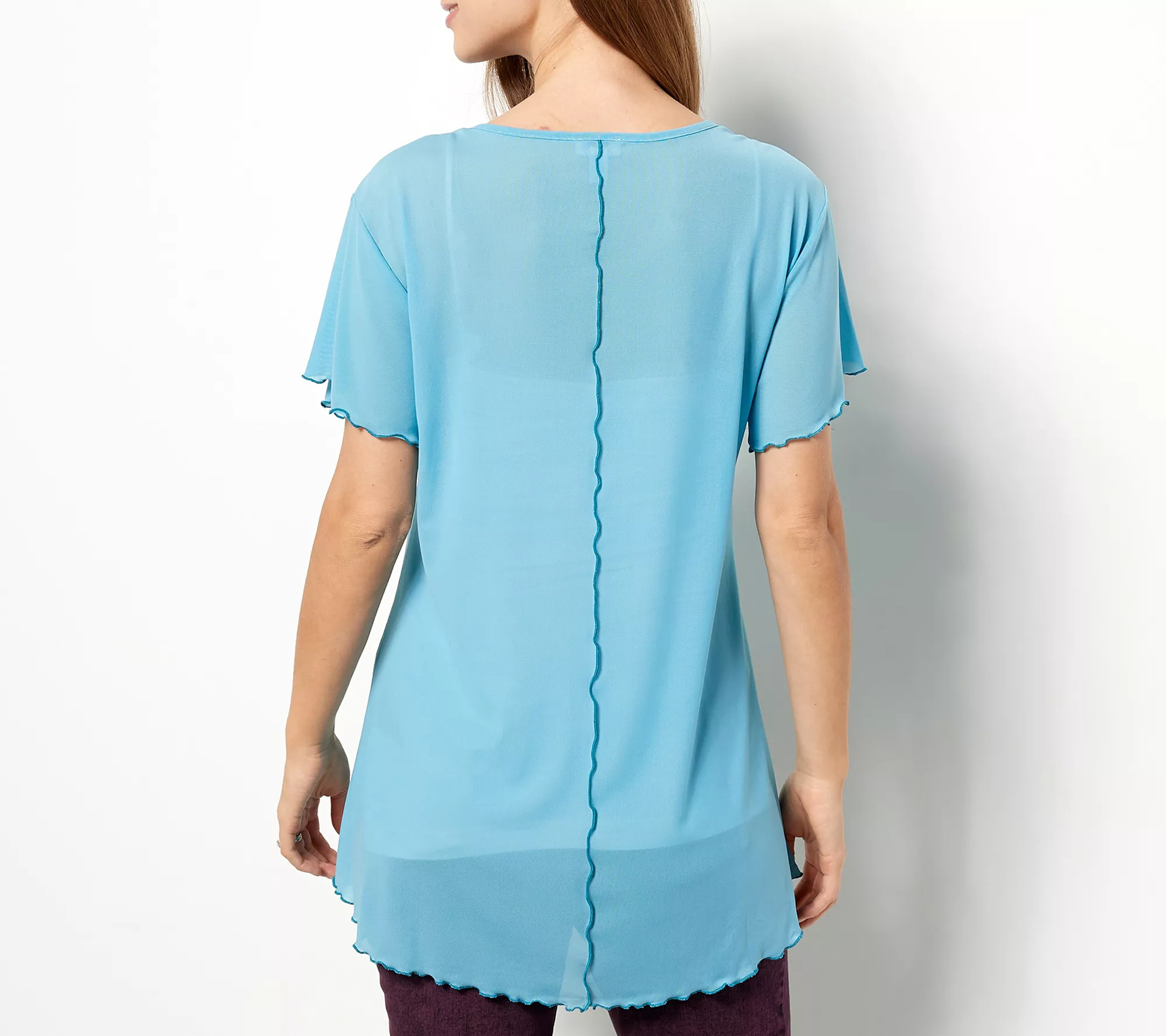 LOGO Layers by Lori Goldstein Sheer Mesh Short Sleeve Tunic