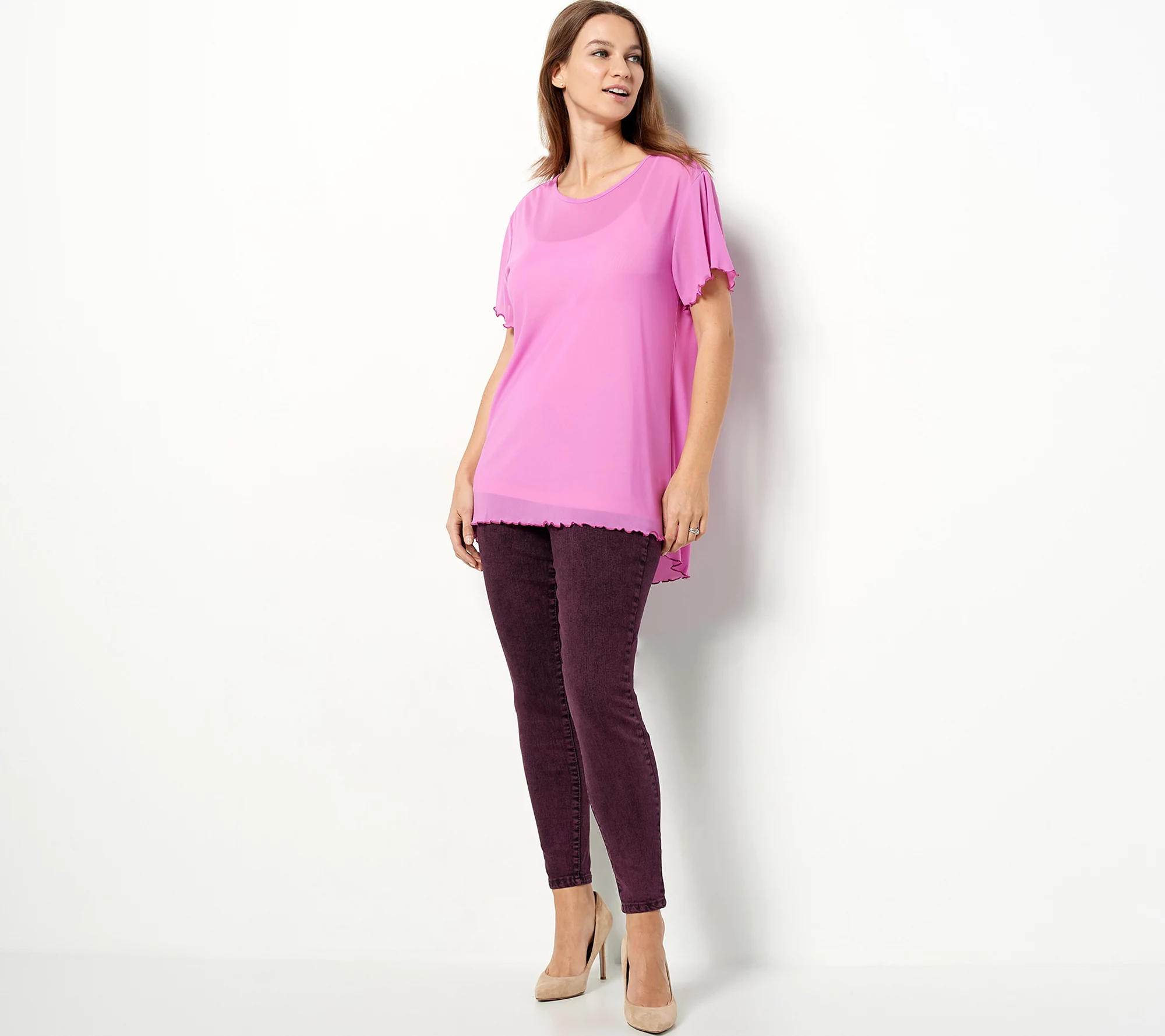 LOGO Layers by Lori Goldstein Sheer Mesh Short Sleeve Tunic