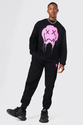 Loose Fit Drip Face Sweatshirt Tracksuit | boohooMAN UK