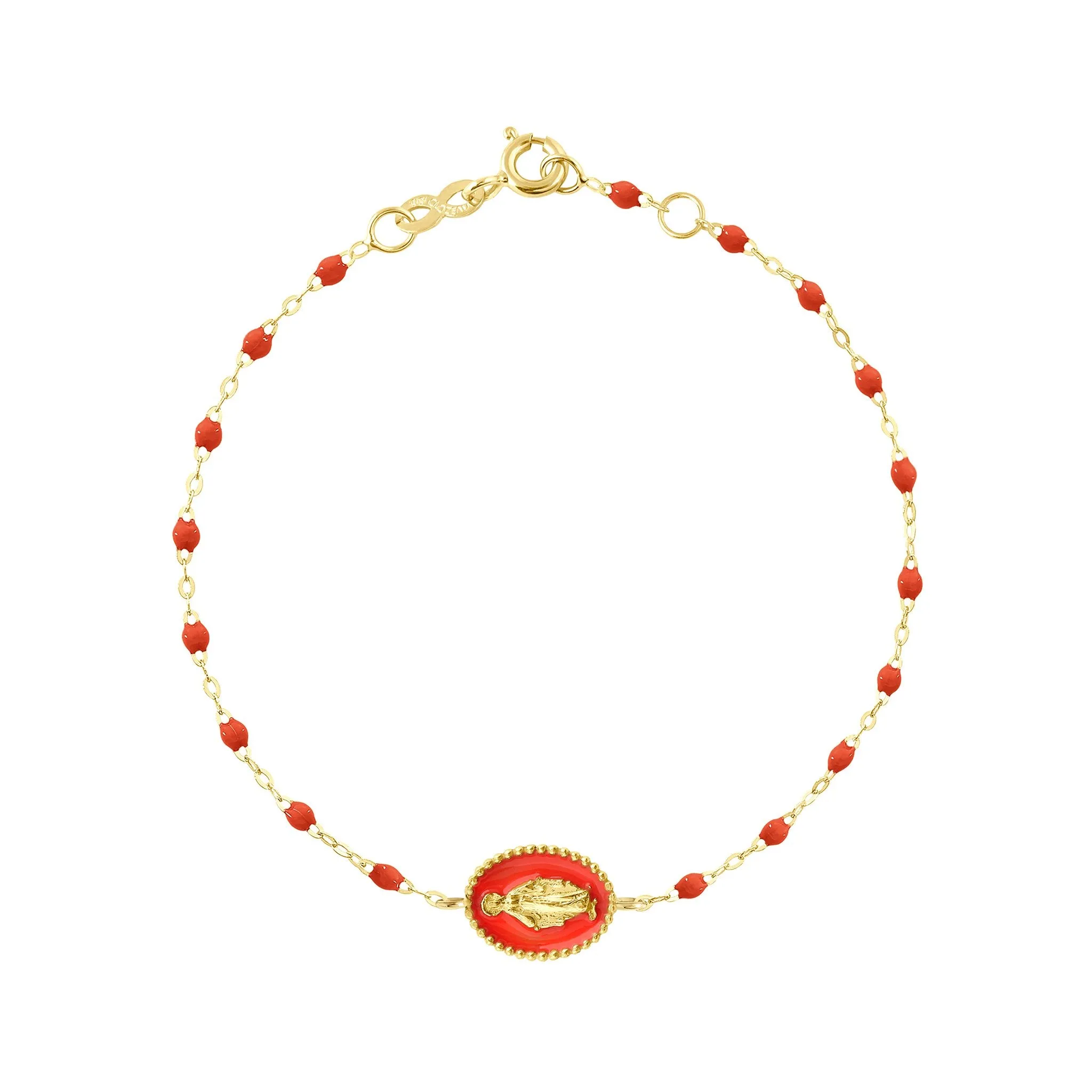 Madone resin charm Classic Gigi Coral bracelet, Yellow Gold, 6.7