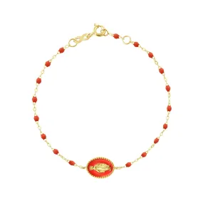 Madone resin charm Classic Gigi Coral bracelet, Yellow Gold, 6.7