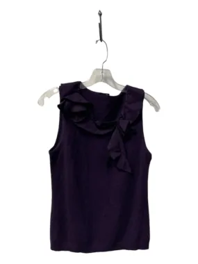 Magaschoni Size Est Small Plum Cashmere Sleeveless Round Neck Ruffle Detail Top