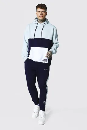 Man Signature Colour Block Hooded Tracksuit | boohooMAN UK