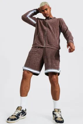 Man Towelling Zip Through Shorts Tracksuit | boohooMAN UK