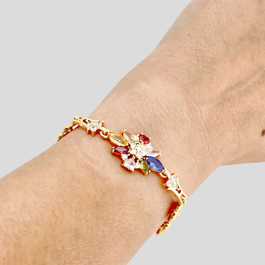 Marita cz multicolor flower bracelet 18 kts of gold plated