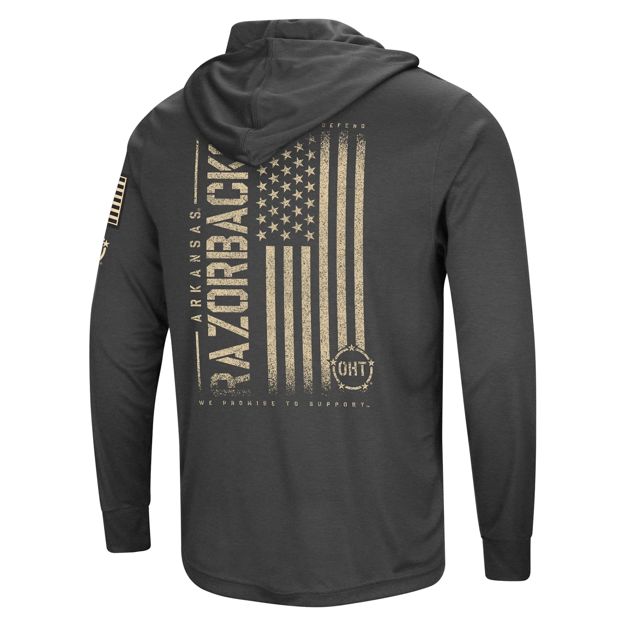 Men's Colosseum Heather Black Arkansas Razorbacks Team OHT Military Appreciation Long Sleeve Hoodie T-Shirt