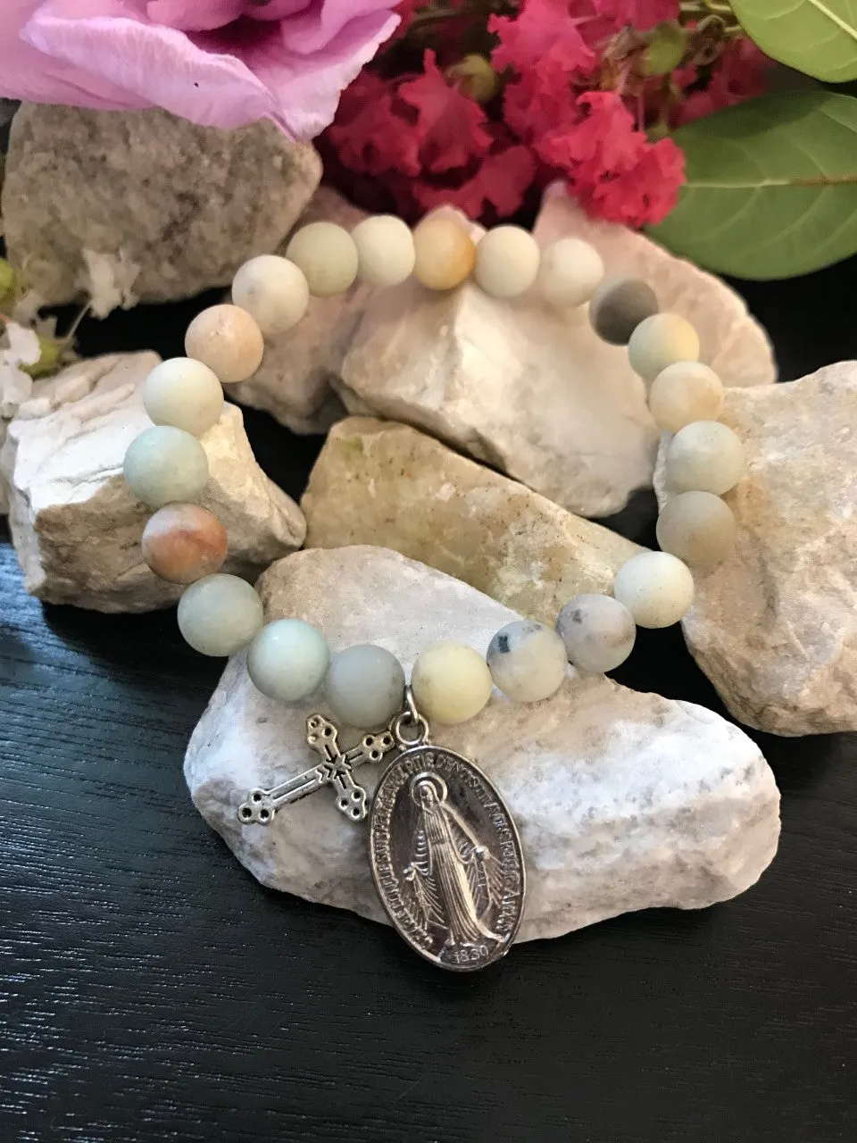 Miraculous Medal Amazonite Stone Bracelet