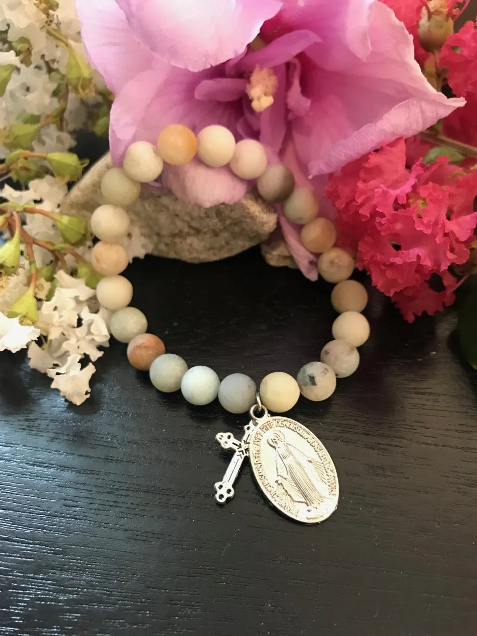 Miraculous Medal Amazonite Stone Bracelet