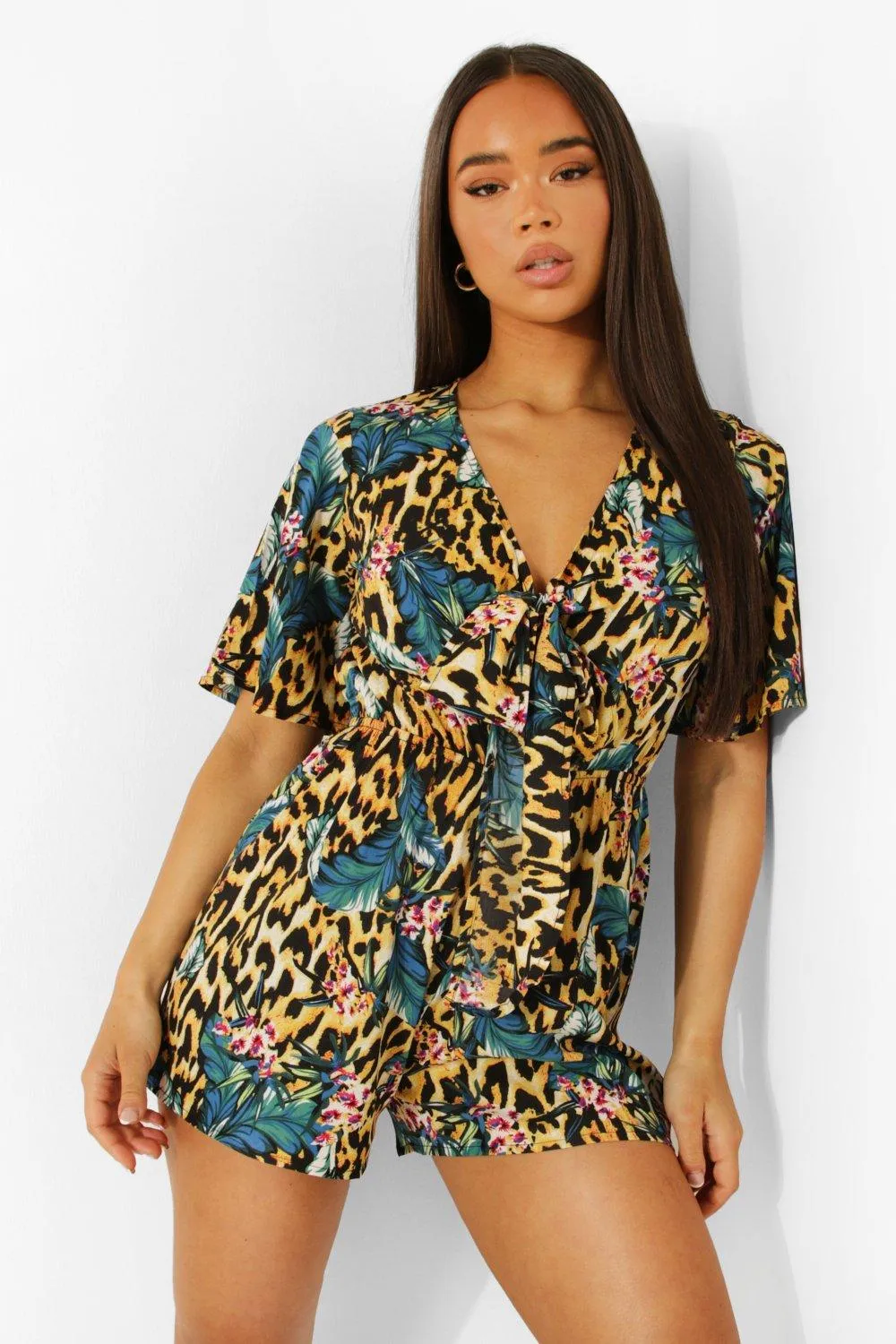 Mixed Animal Print Tie But Cut Out Romper