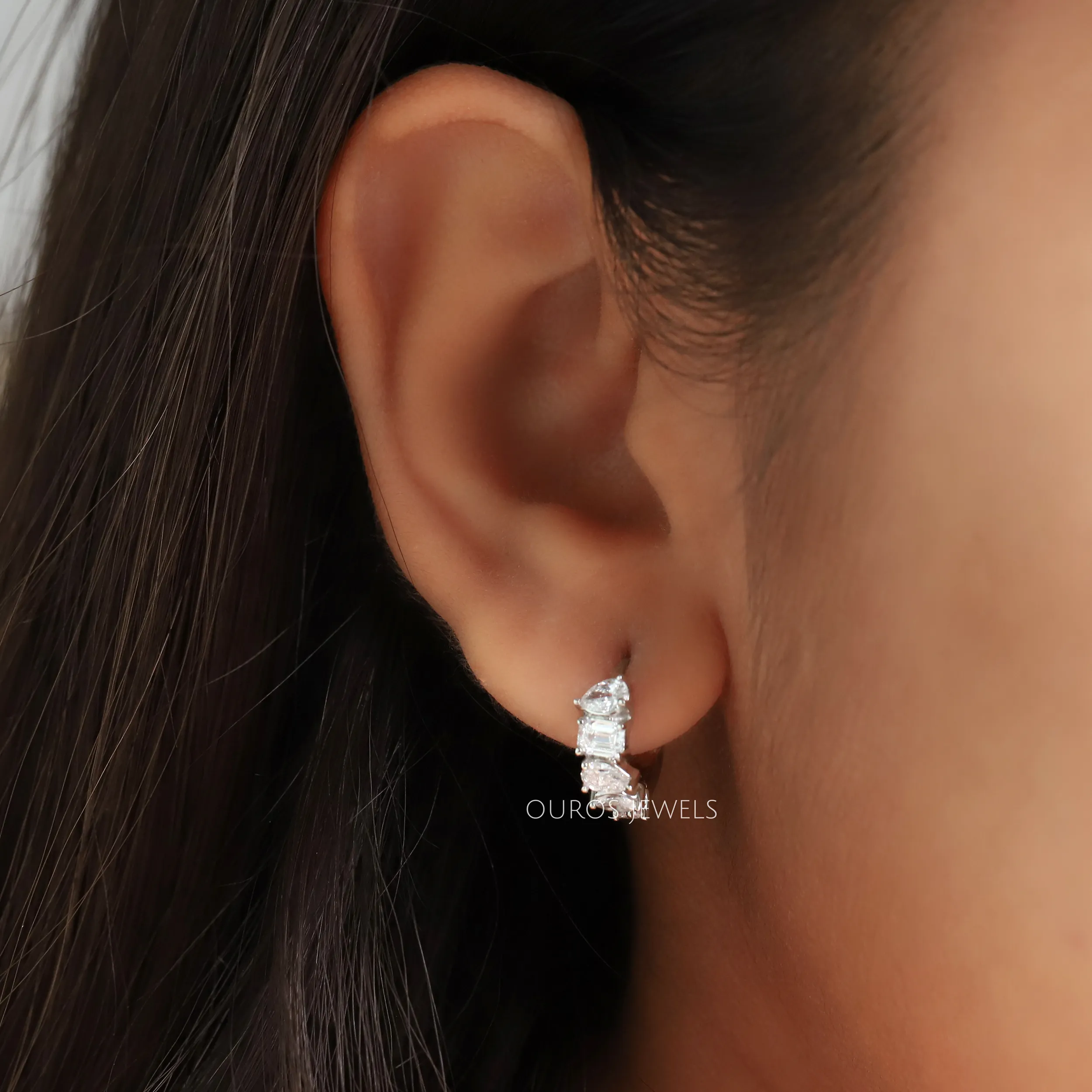 Multi Shape Lab Diamond Hoops Earrings