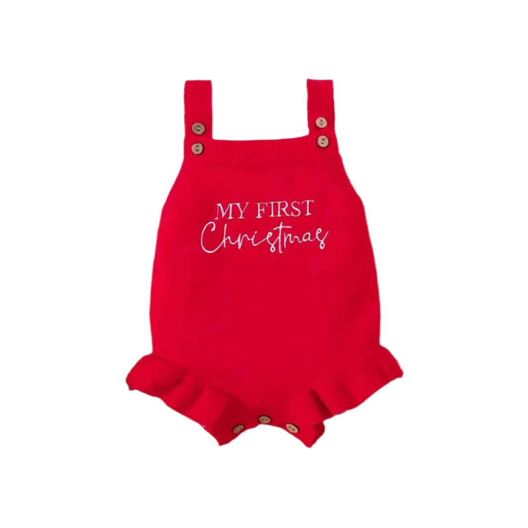 My First Christmas Knit Romper | Red