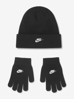 Nike Boys Futura Beanie Hat And Gloves Set in Black