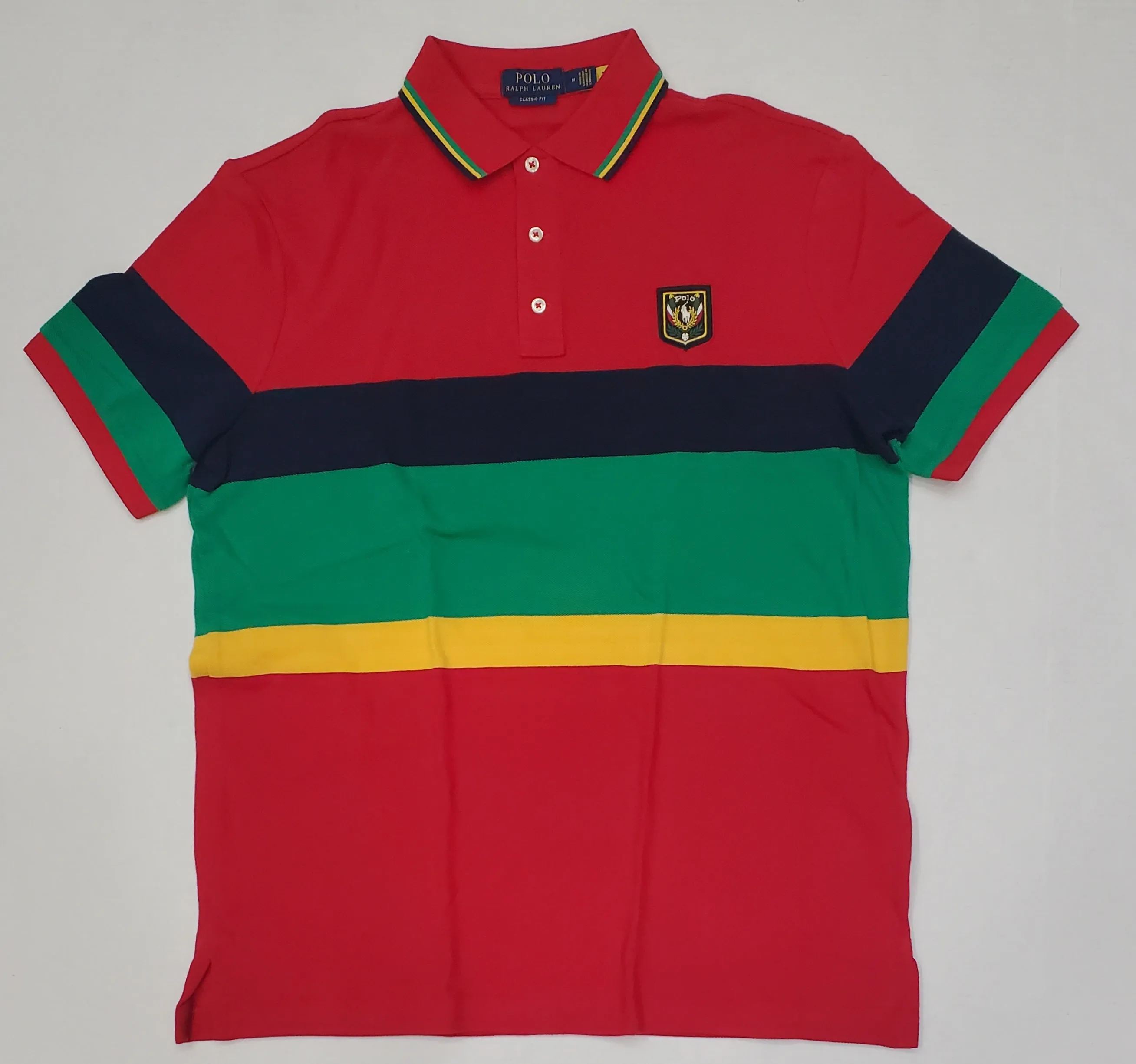 Nwt Polo Ralph Lauren Red/Green/Yellow Uni Badge Classic Fit Polo