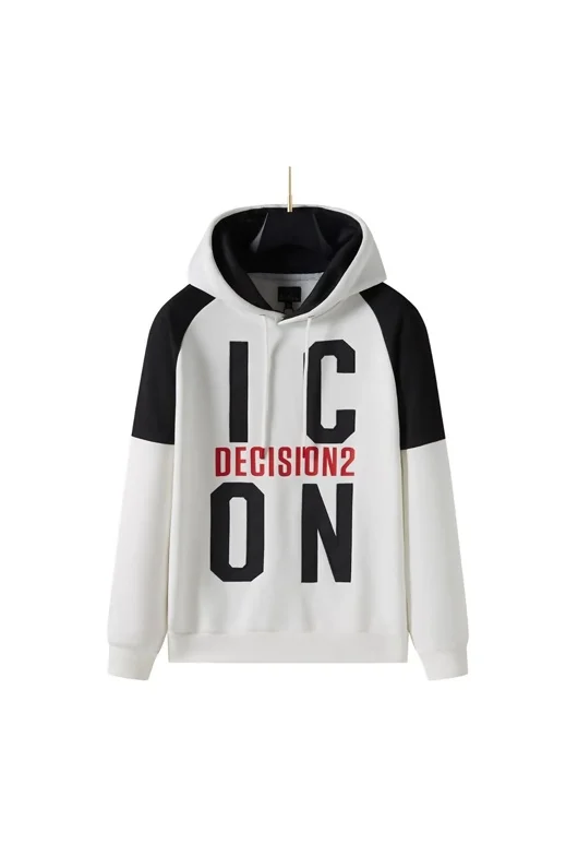 Off White Contrast Decision Icon Print Fleece Hoodie