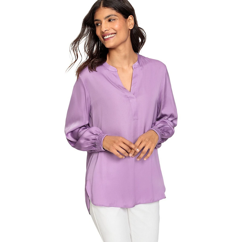 Olsen Long-Sleeve Satin-Effect Tunic Blouse