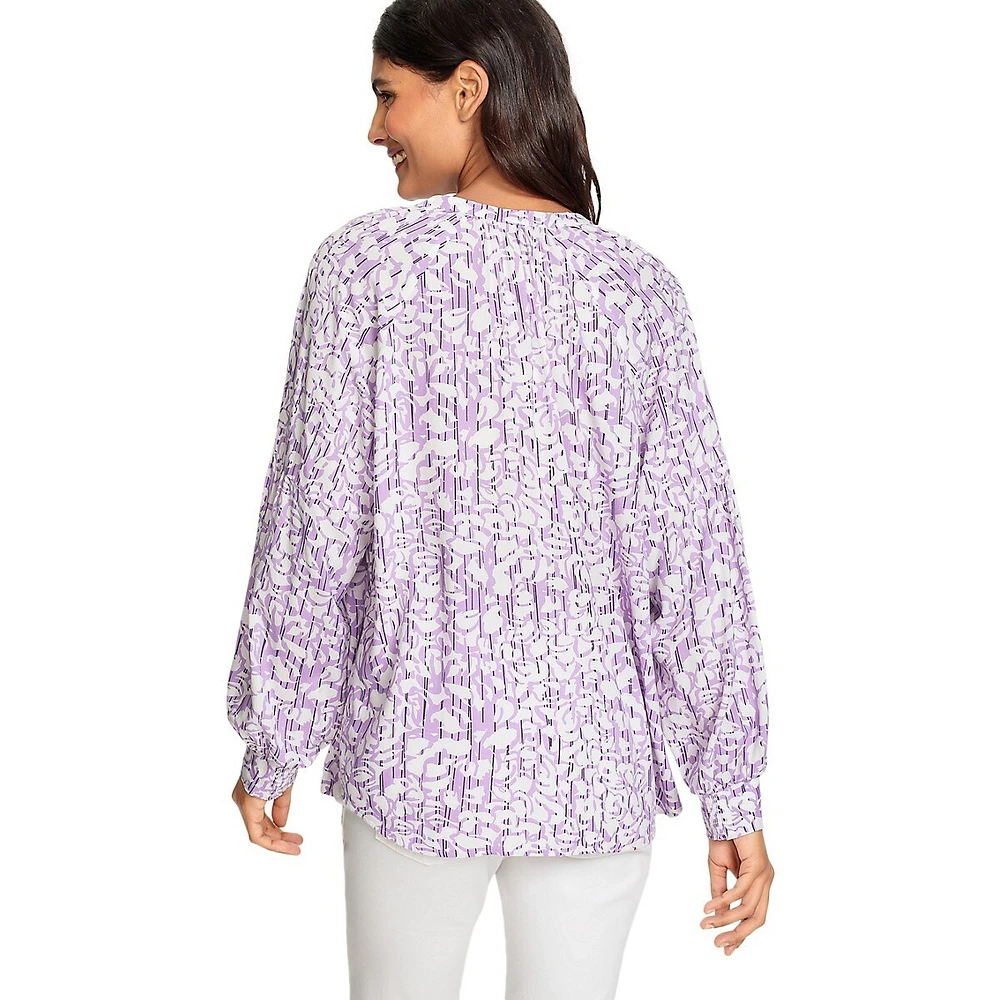 Olsen Long-Sleeve Satin-Effect Tunic Blouse