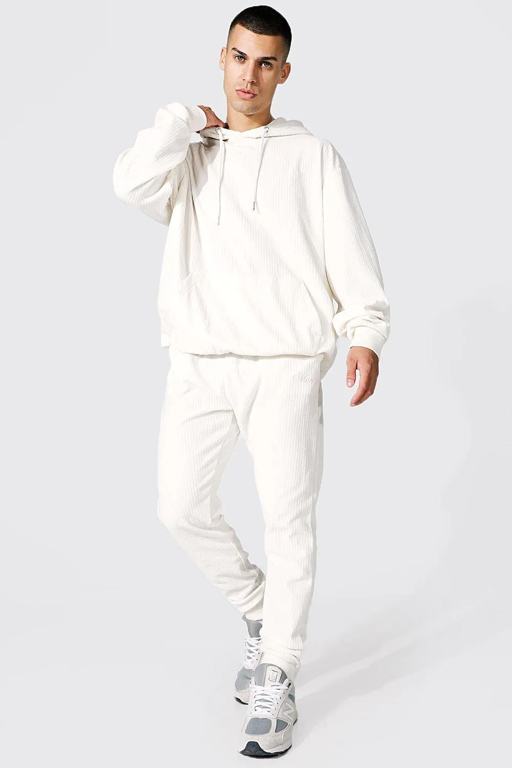 Oversized Man Ribbed Velour Hooded Tracksuit | boohooMAN UK