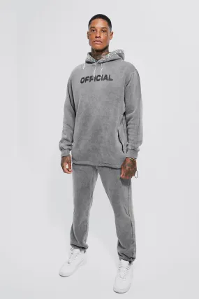 Oversized Official Stitch Acid Wash Tracksuit | boohooMAN UK