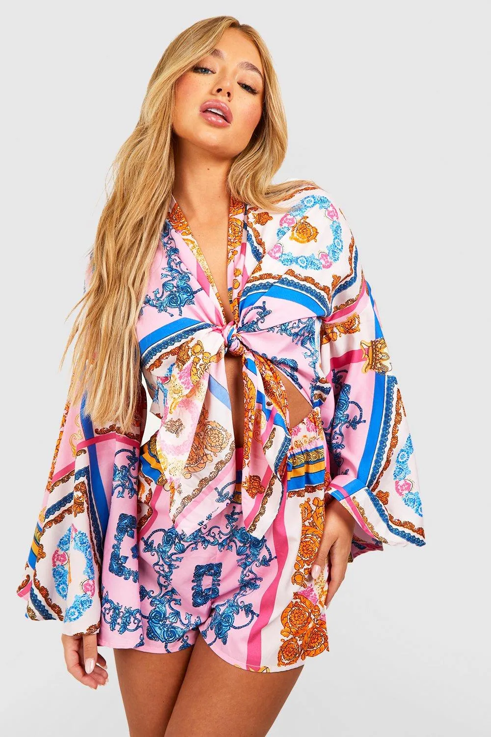 Paisley Print Extreme Flare Sleeve Romper