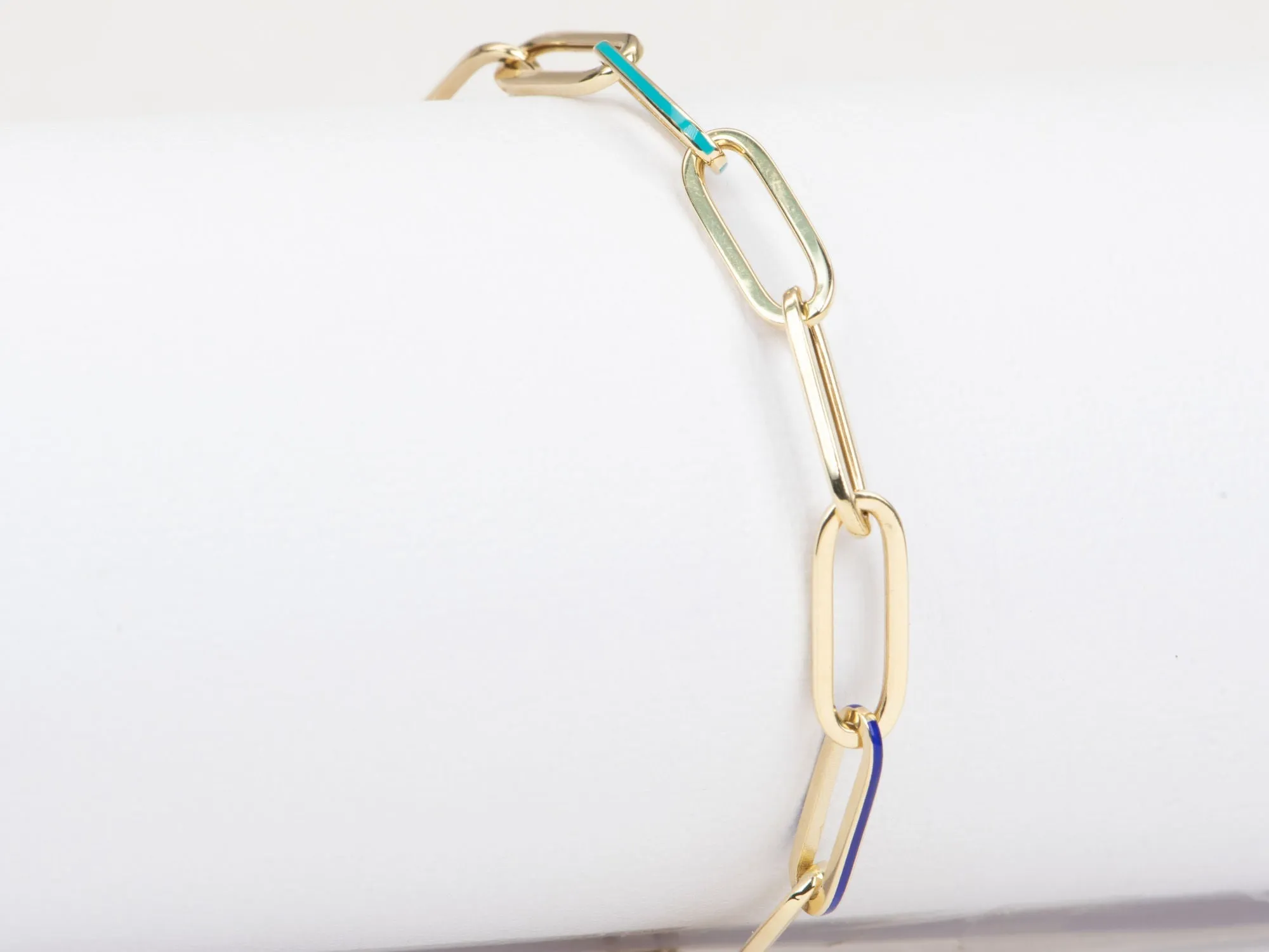 Paperlink Bracelet with Mixed Enamel 14K Gold 4.48-4.73g R2061