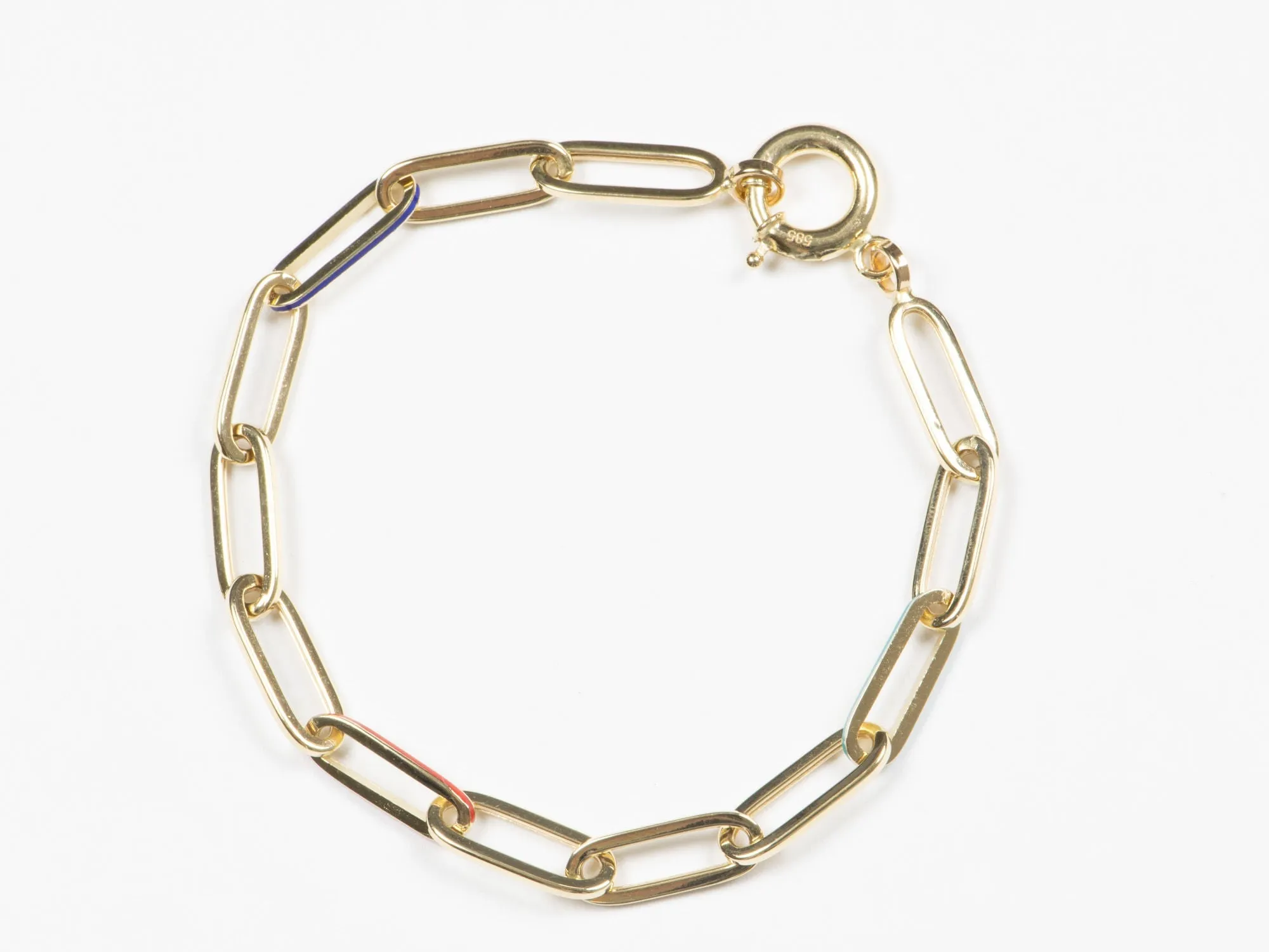 Paperlink Bracelet with Mixed Enamel 14K Gold 4.48-4.73g R2061