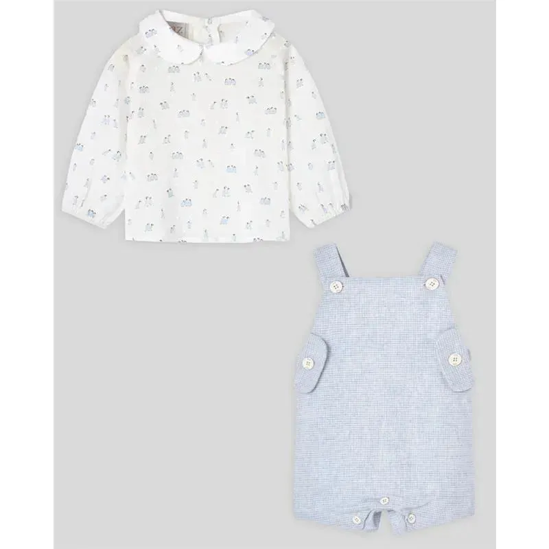 Paz Rodriguez - Baby Boy Romper & Blouse Set Glaciar, Chalk Blue