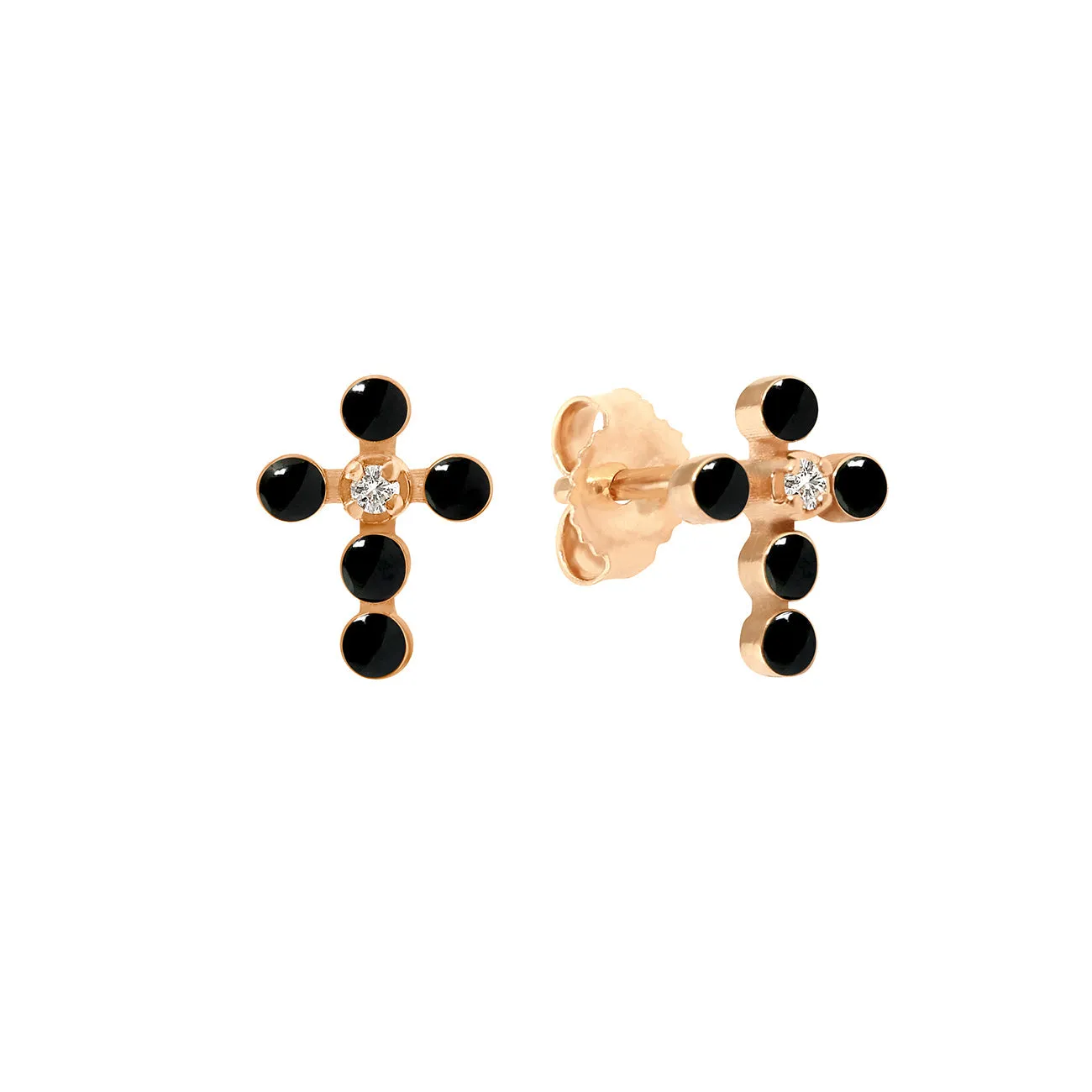 Pearled Cross Diamond Earrings, Black, Rose Gold