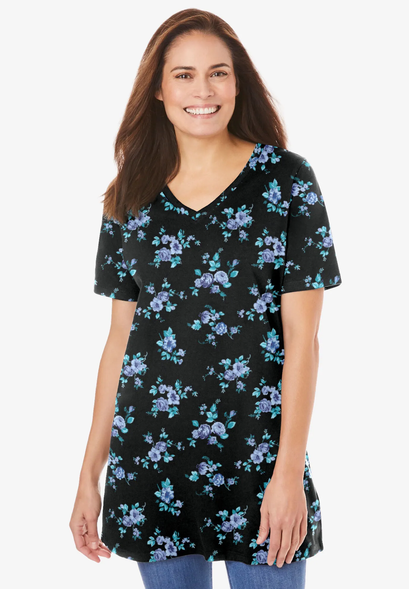 Perfect Printed Short-Sleeve V-Neck Tunic