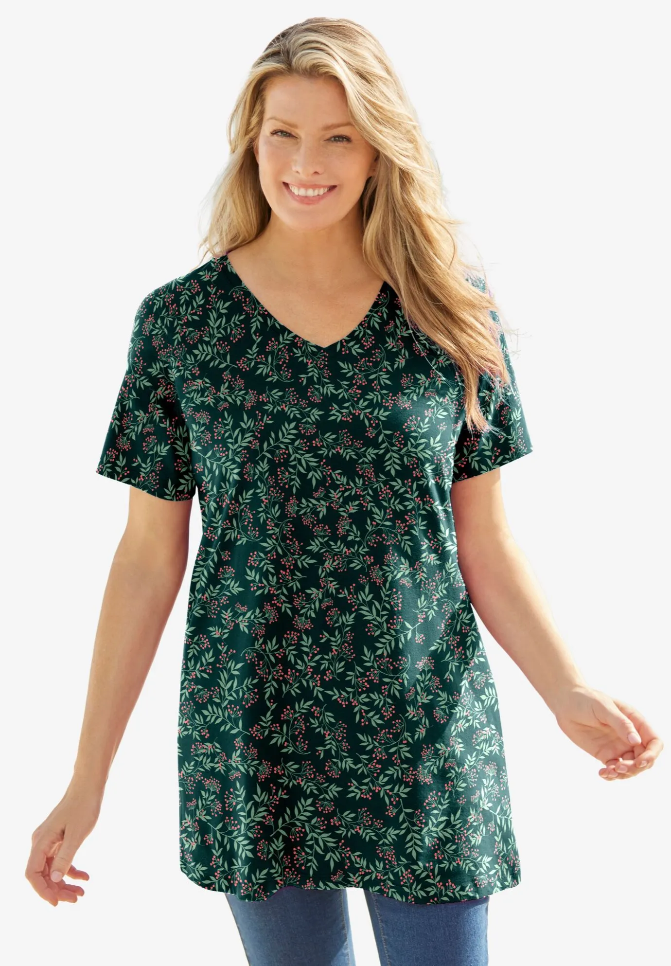 Perfect Printed Short-Sleeve V-Neck Tunic