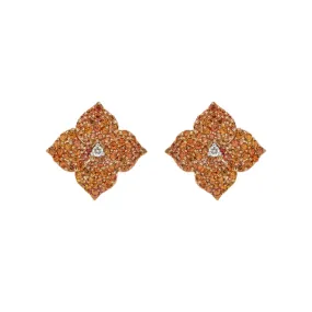 Piranesi Small Orange Sapphire Floral Stud Earrings