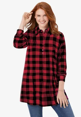 Plaid Knit Tunic With Collar