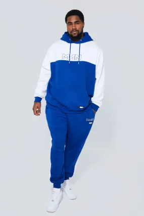 Plus Man Colour Block Hooded Tracksuit | boohooMAN UK