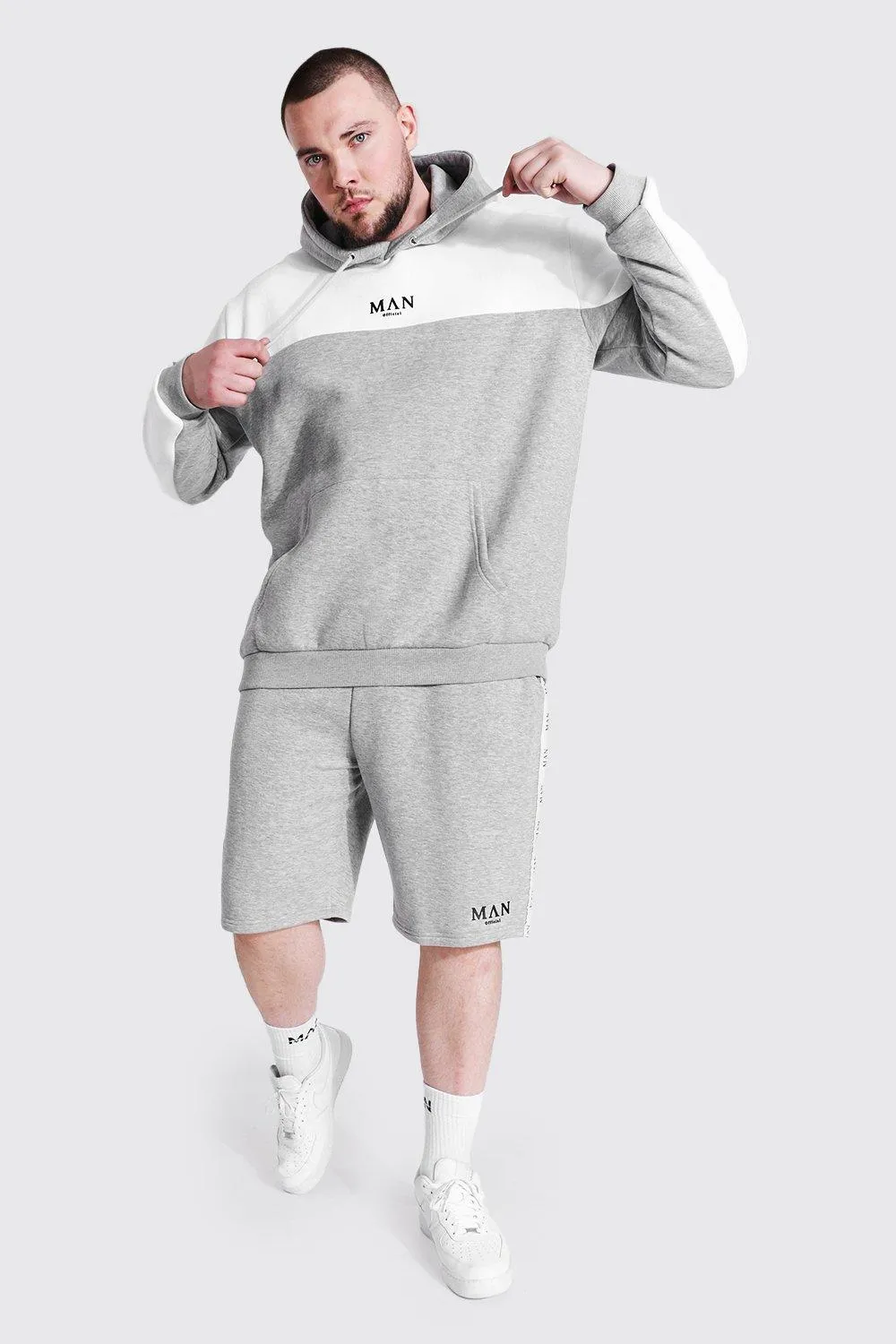 Plus Man Tape Colour Block Short Tracksuit | boohooMAN UK