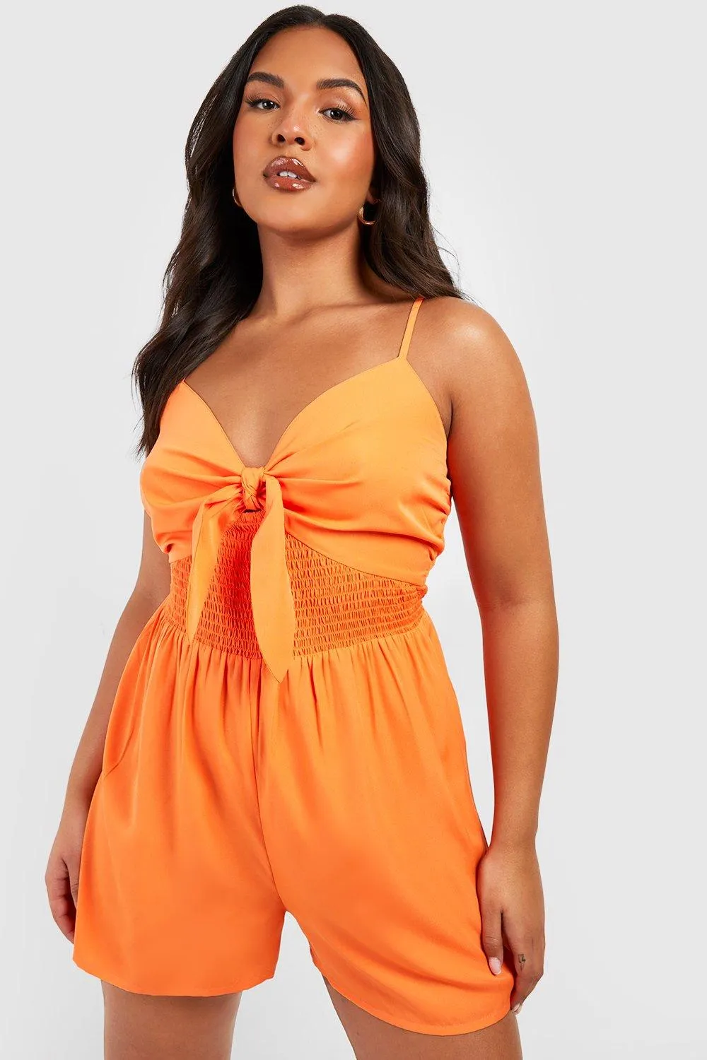 Plus Strappy Beach Tie Front Romper