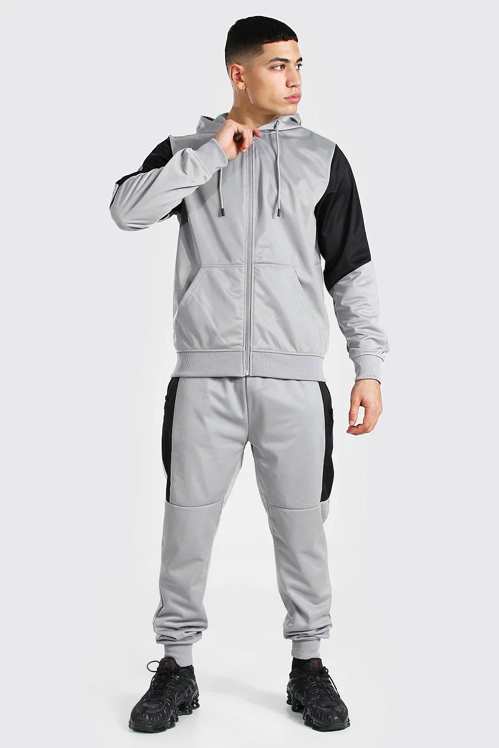 Poly Zip Hooded Tracksuit With Contrast Panel