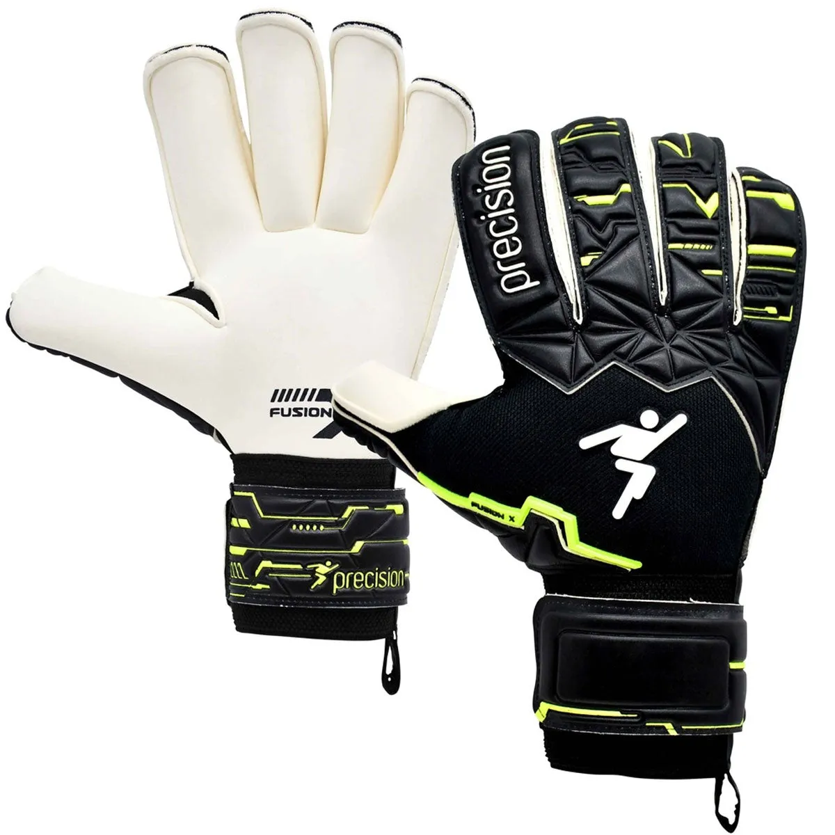 Precision Training Fusion X Pro Roll Finger Giga Goalkeeper Gloves - Adult - Black/Lime/White