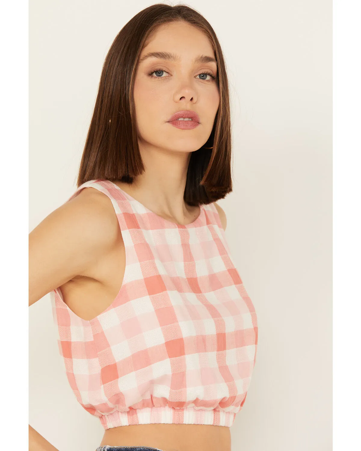 Product Name:  By Together Women's Gingham Print Cropped Sleeveless Top