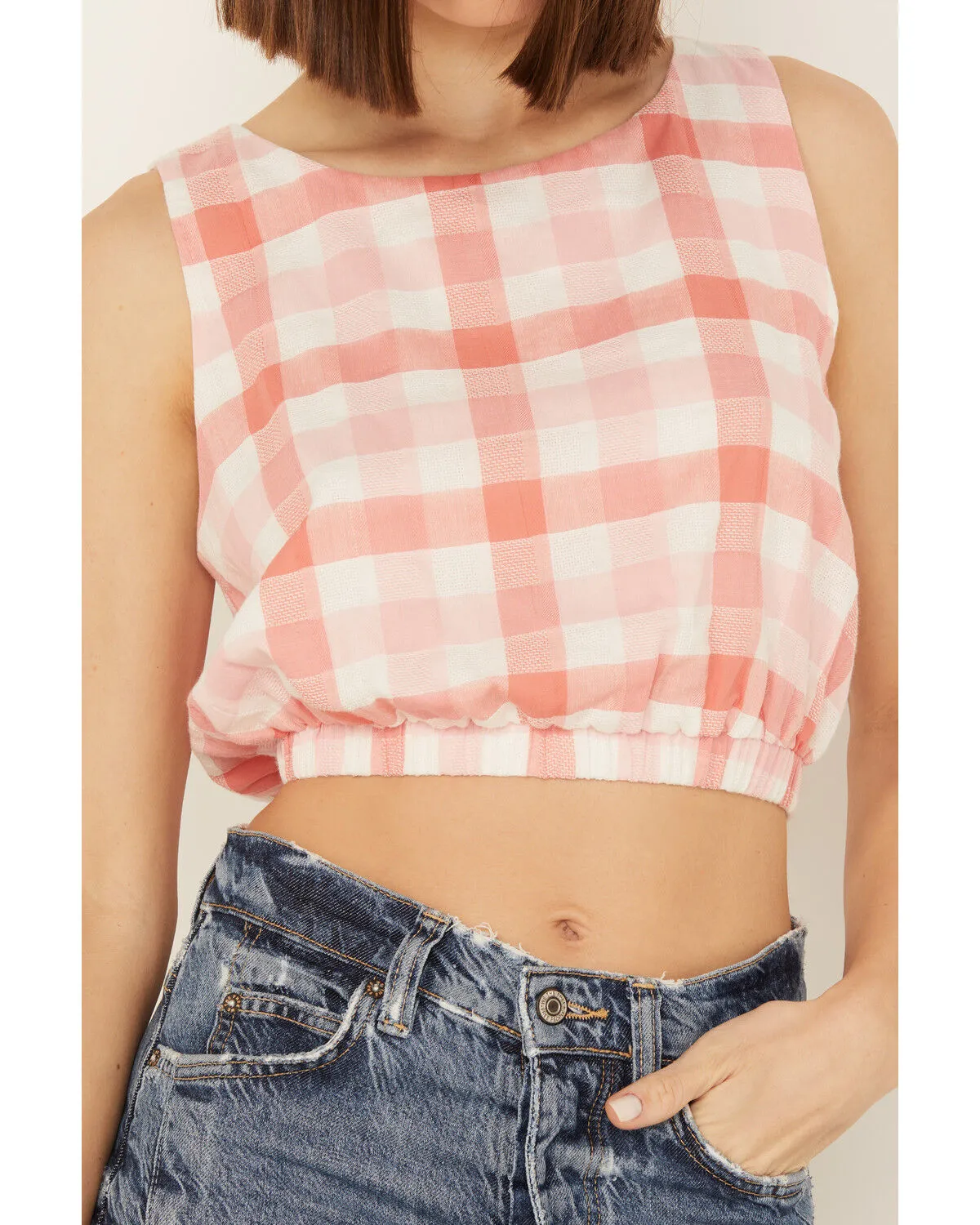 Product Name:  By Together Women's Gingham Print Cropped Sleeveless Top