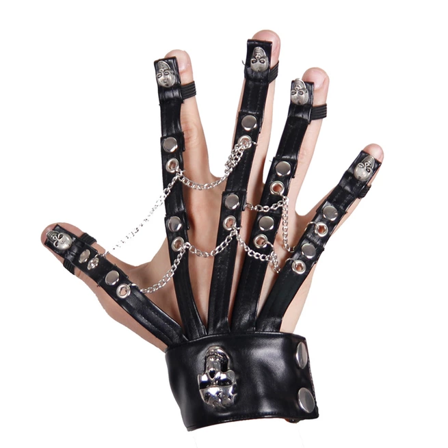 Punk Men's Black Pu Chains and Skull Nails Gloves