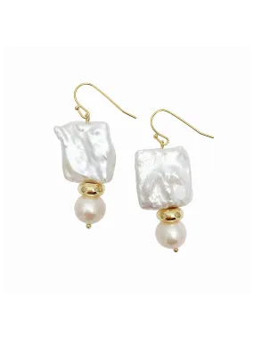 Rectangular & Round Freshwater Pearls Drop Earrings ME009