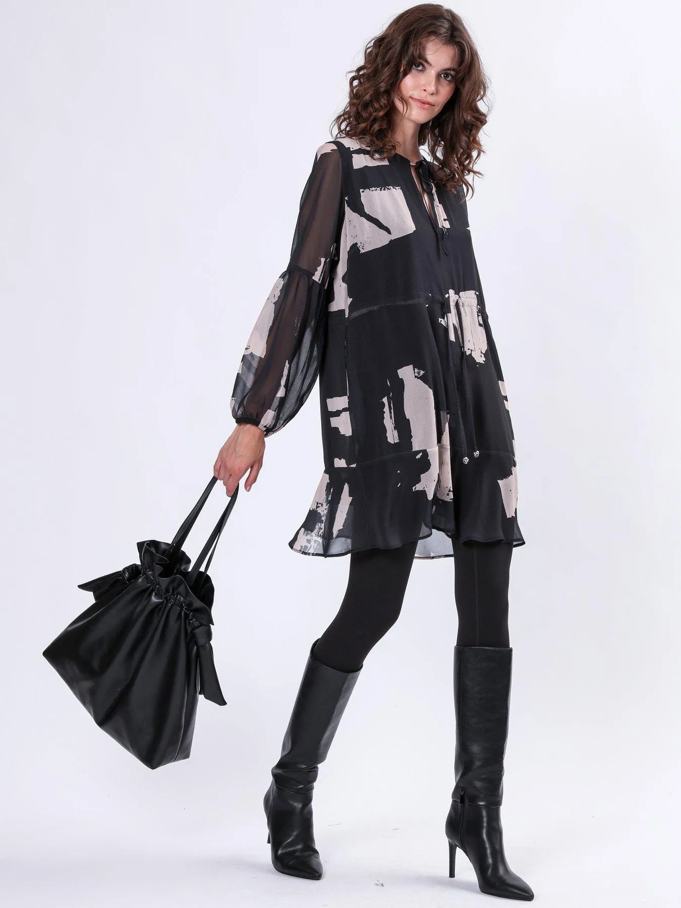 Religion Infinity Mini Tunic Dress With Hand Painted Print - Black