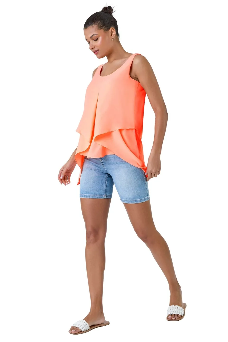 Roman Orange Asymmetric Sleeveless Vest Top