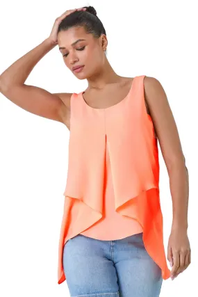 Roman Orange Asymmetric Sleeveless Vest Top